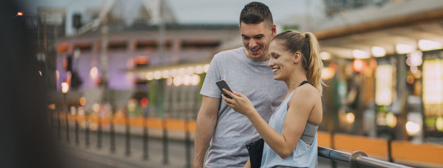 Couple looking at phone