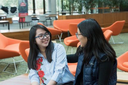 Group sitting and talking together