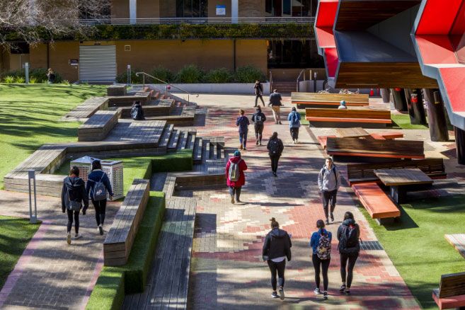 Students walking on campus